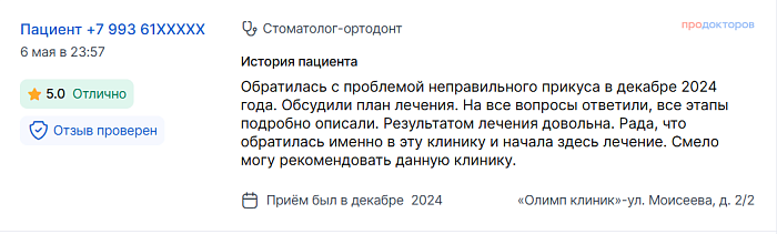 Отзыв с ПроДокторов