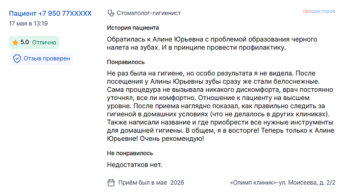 Отзыв с ПроДокторов